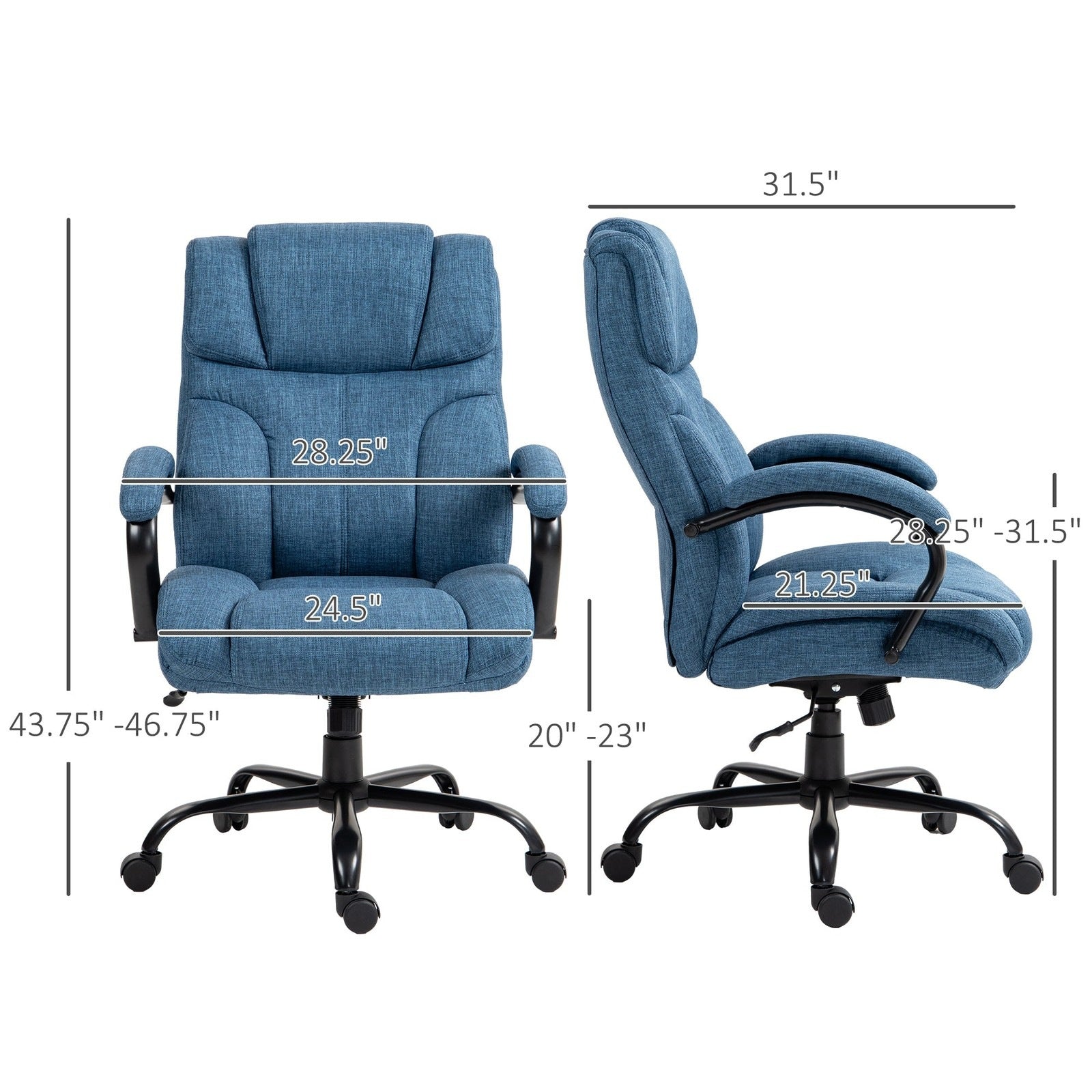 Vinsetto 500lbs Big and Tall Office Chair with Wide Seat, Blue