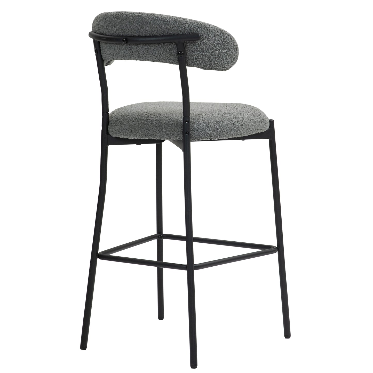 Modern Grey Teddy Fabric 26" Counter Height Bar Stool with Black Powder-Coated Base Set of 2 Grey