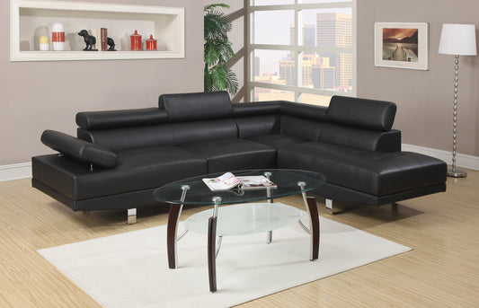 Black Color Sectional Living Room Furniture Faux Leather Adjustable Headrest Right Facing Chaise & Left Facing Sofa - primary color shot