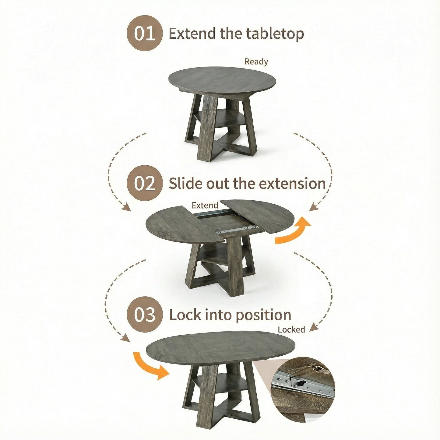 43" -59" Extendable Round Dining Table for 4-8 - Natural - detail view 6
