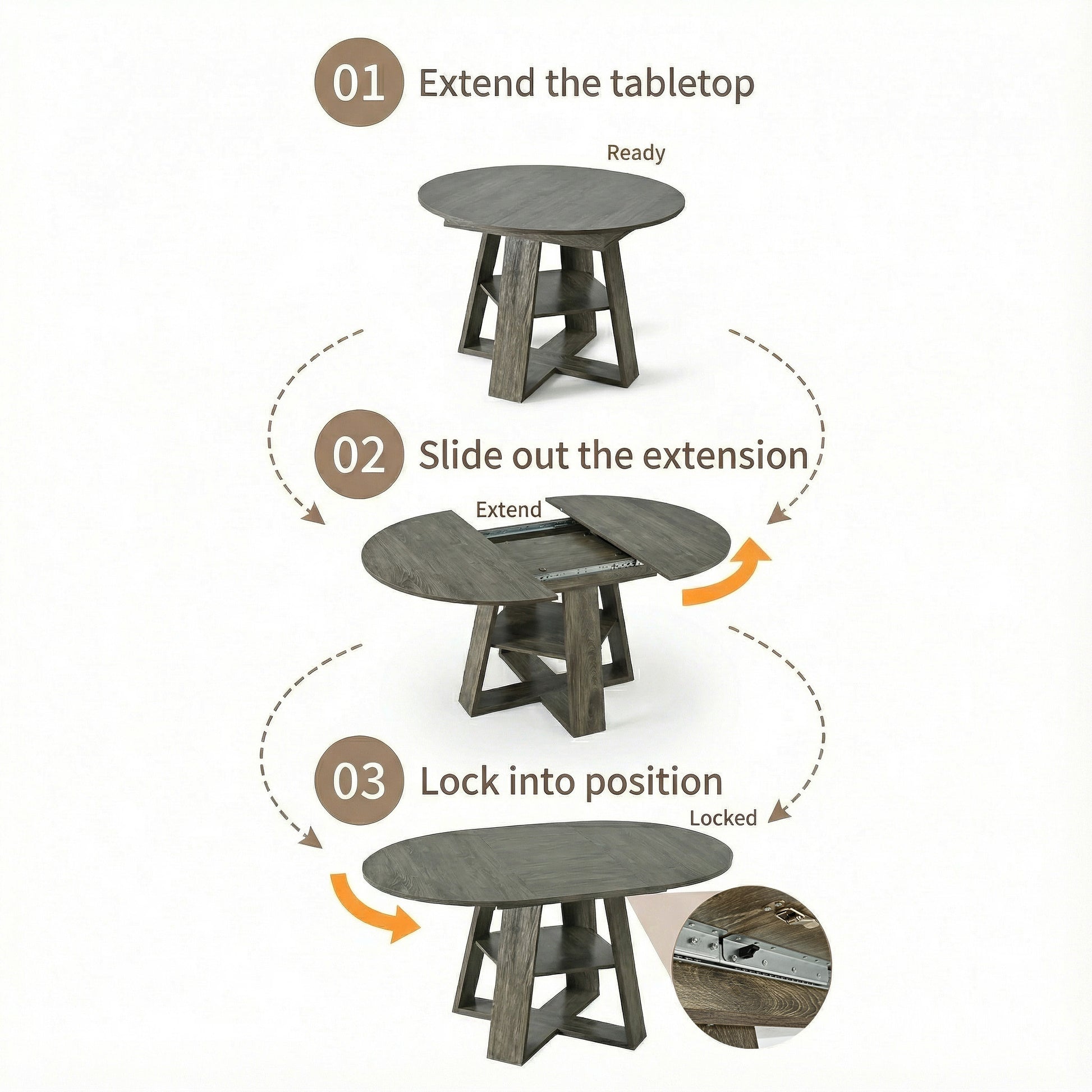 43" -59" Extendable Round Dining Table for 4-8 - Natural - detail view 6