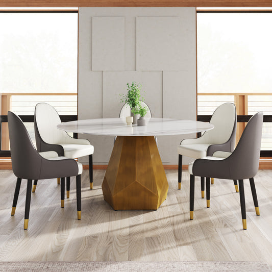 59" Round Marble Dining Table with Metal Base - White - primary color shot