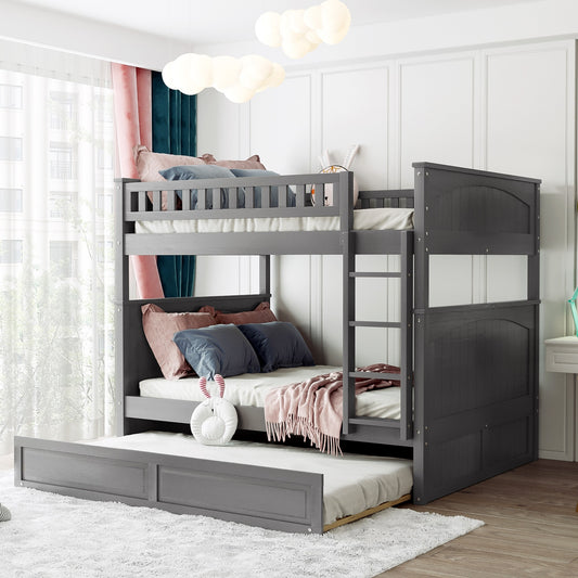 Full over Full Bunk Bed with Twin Size Trundle - Gray - primary color shot