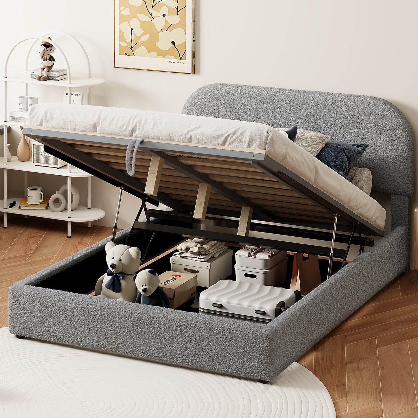 Ardell Teddy Fleece Upholstered Storage Bed - Gray