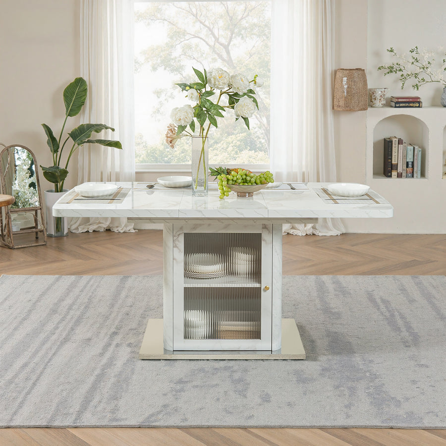 Modern Rectangle Dining Table with Stretchable Top - White - detail view 2
