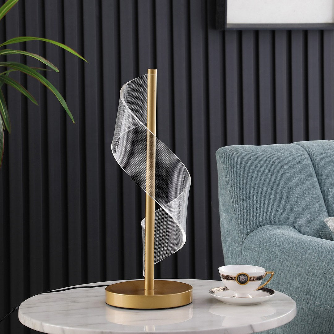'S' Wave Swirl Acrylic Led Brushed Gold Table Lamp