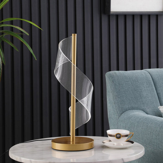 'S' Wave Swirl Acrylic Led Brushed Gold Table Lamp