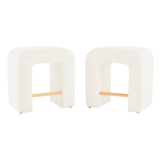 Caspian 24” Counter Height Bouclé Stools (Set of 2) - White