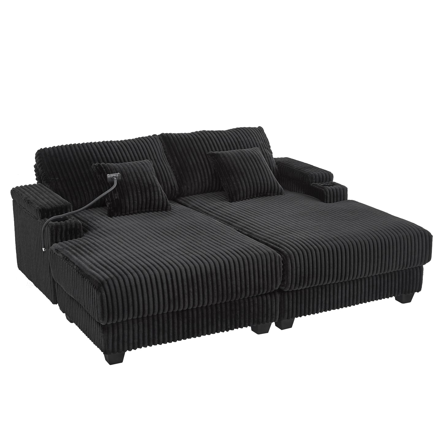 Modern Black Chaise Sofa 75.5' with Adjustable Backrest - detail view 8