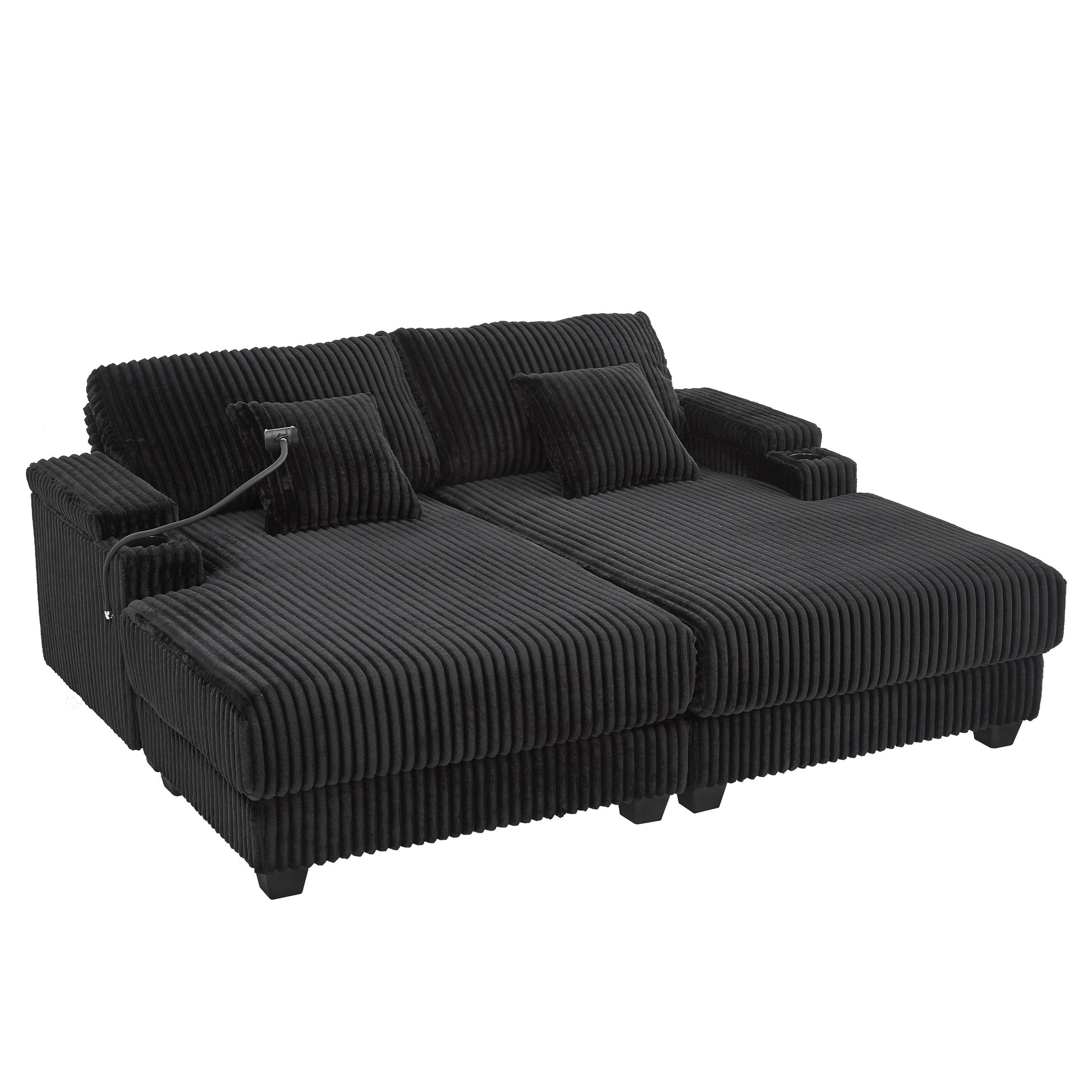 Modern Black Chaise Sofa 75.5' with Adjustable Backrest - detail view 8