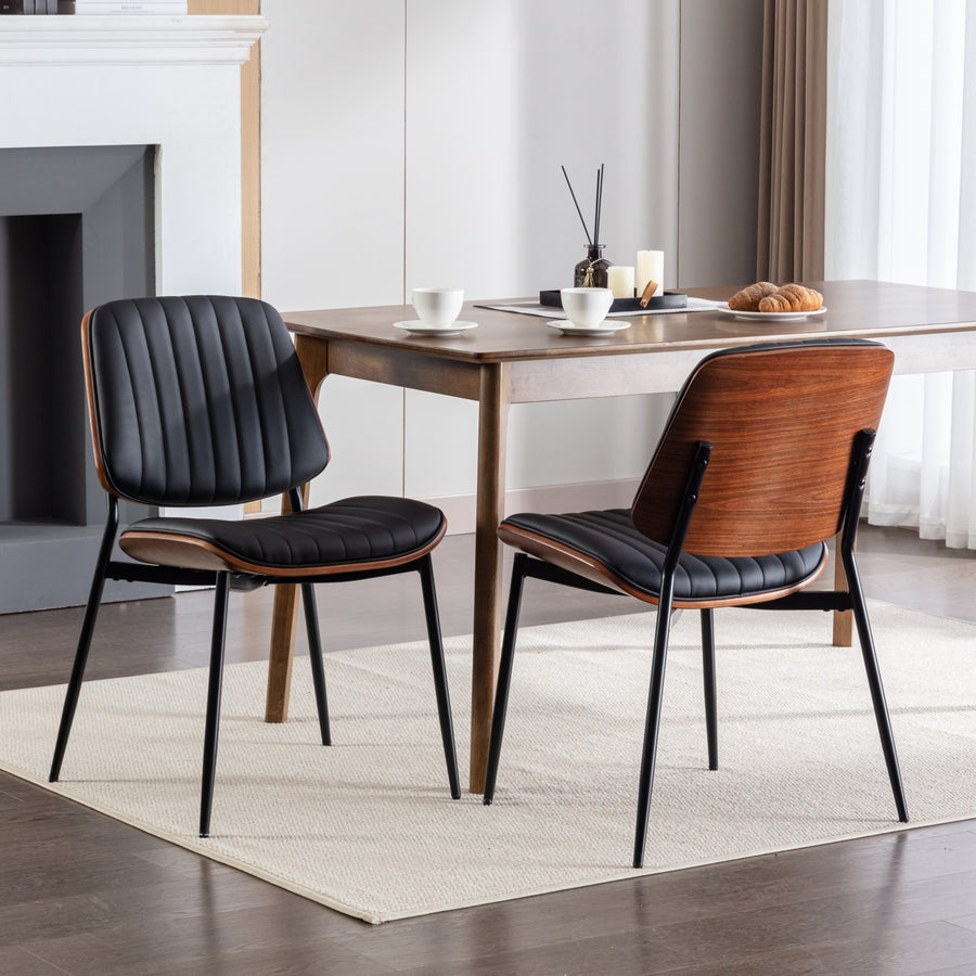 Black PU PU Leather Dining Chairs with Black Legs (Set of 2)