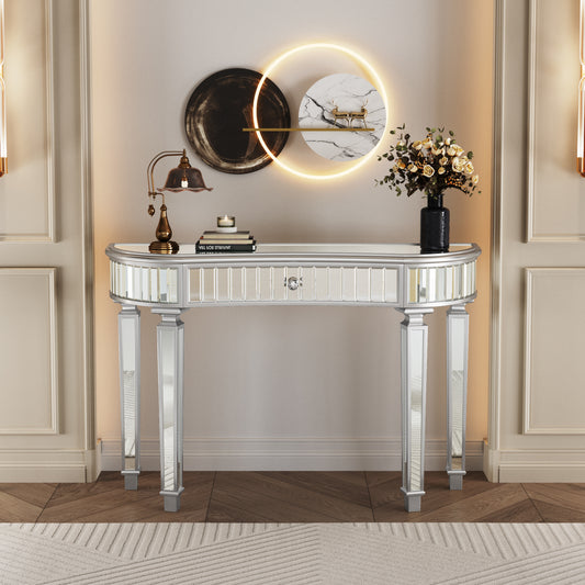 47-Inch Half-Moon Mirrored Console Table