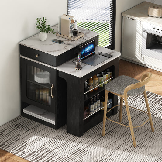 K&k 59.5' Kitchen Island with Extendable Dining Table - Black - detail view 2