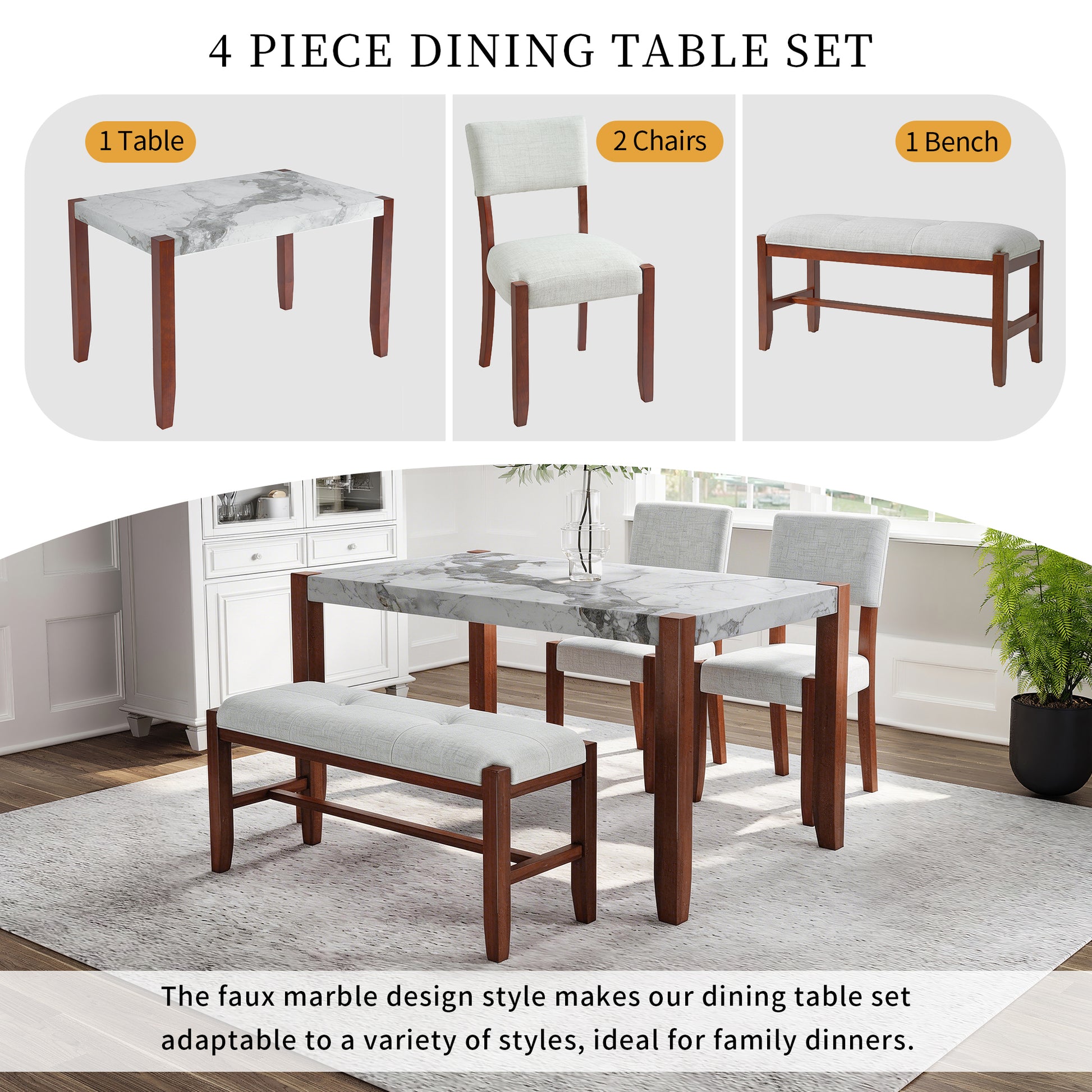 4-Piece Dining Set - Beige - detail view 5