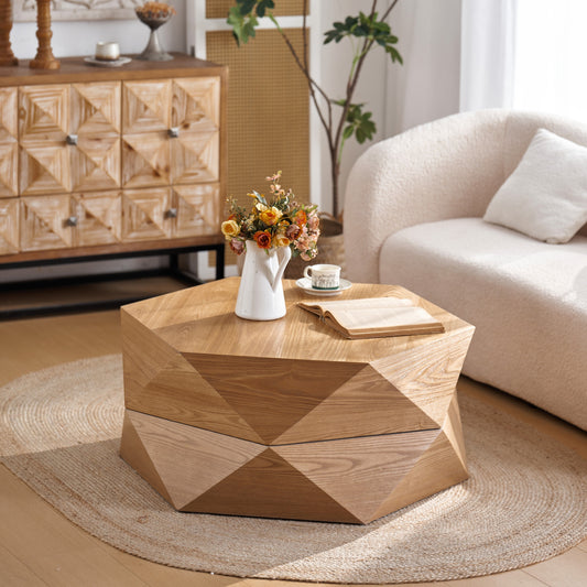 36.61'' Retro Style Polygon Flip Top Coffee Table - Natural - primary color shot