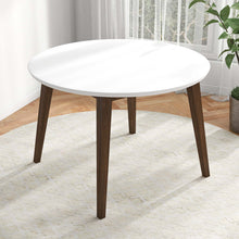 Brown and White Oval Solid Wood Dining Room Table with Brown Wood Base - detail view 6