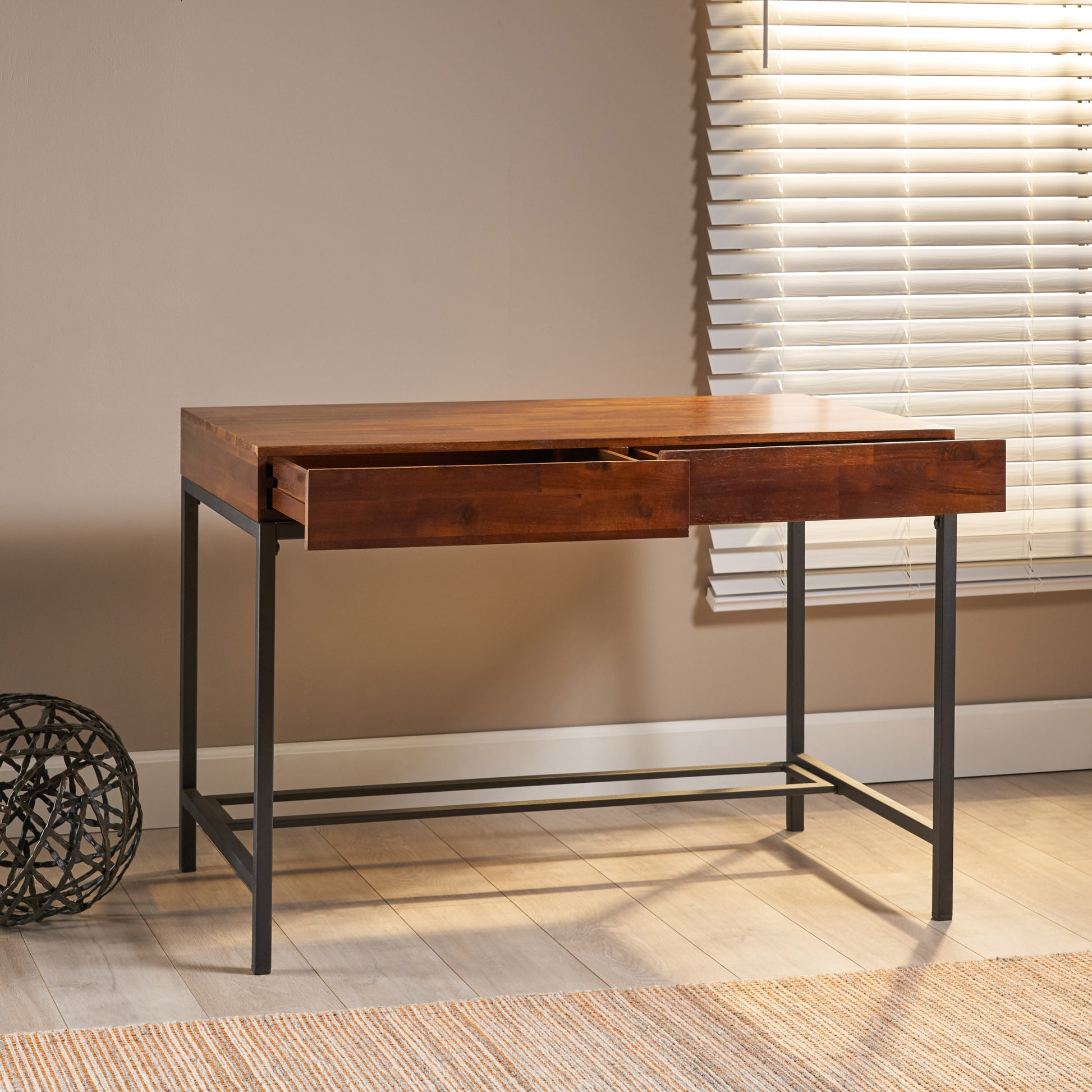 Opal Modern Industrial Writing Desk in Brown Oak