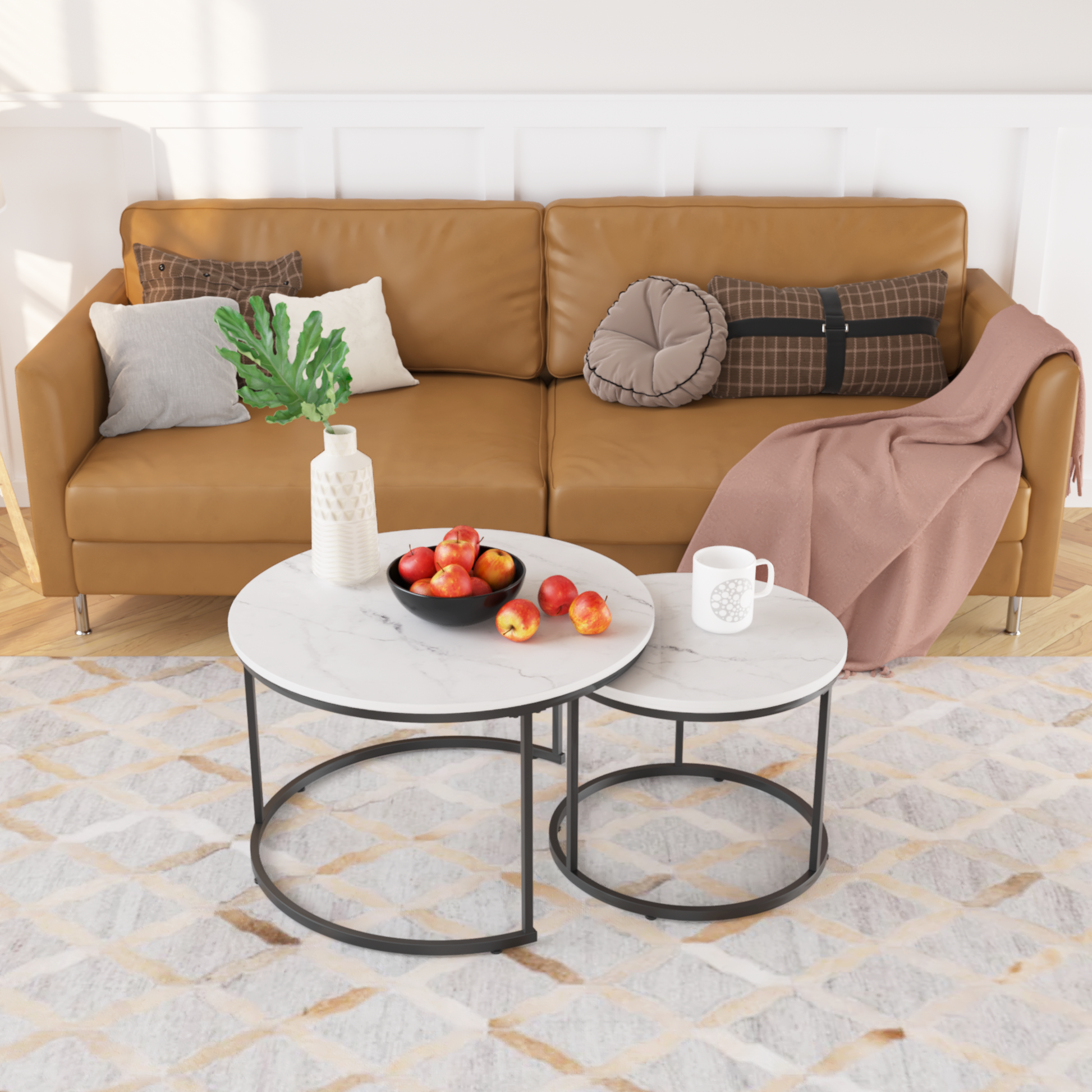 White Wood+metal Steel Frame Nesting Tables with Wood Legs - detail view 8