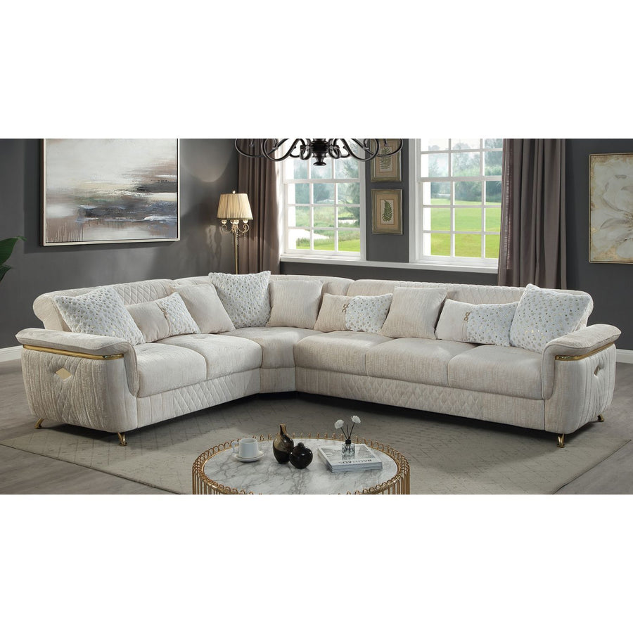ARGO Contemporary Reversible Sectional with Wood Frame and Stainless Steel Base in Beige, 6-Seater - detail view 2