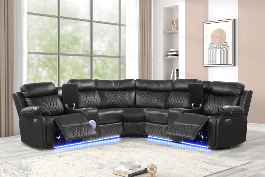 Lacrosse Modern Style power recliner sectional with Bluetooth speaker and LED made with wood & metal in Gray - primary color shot
