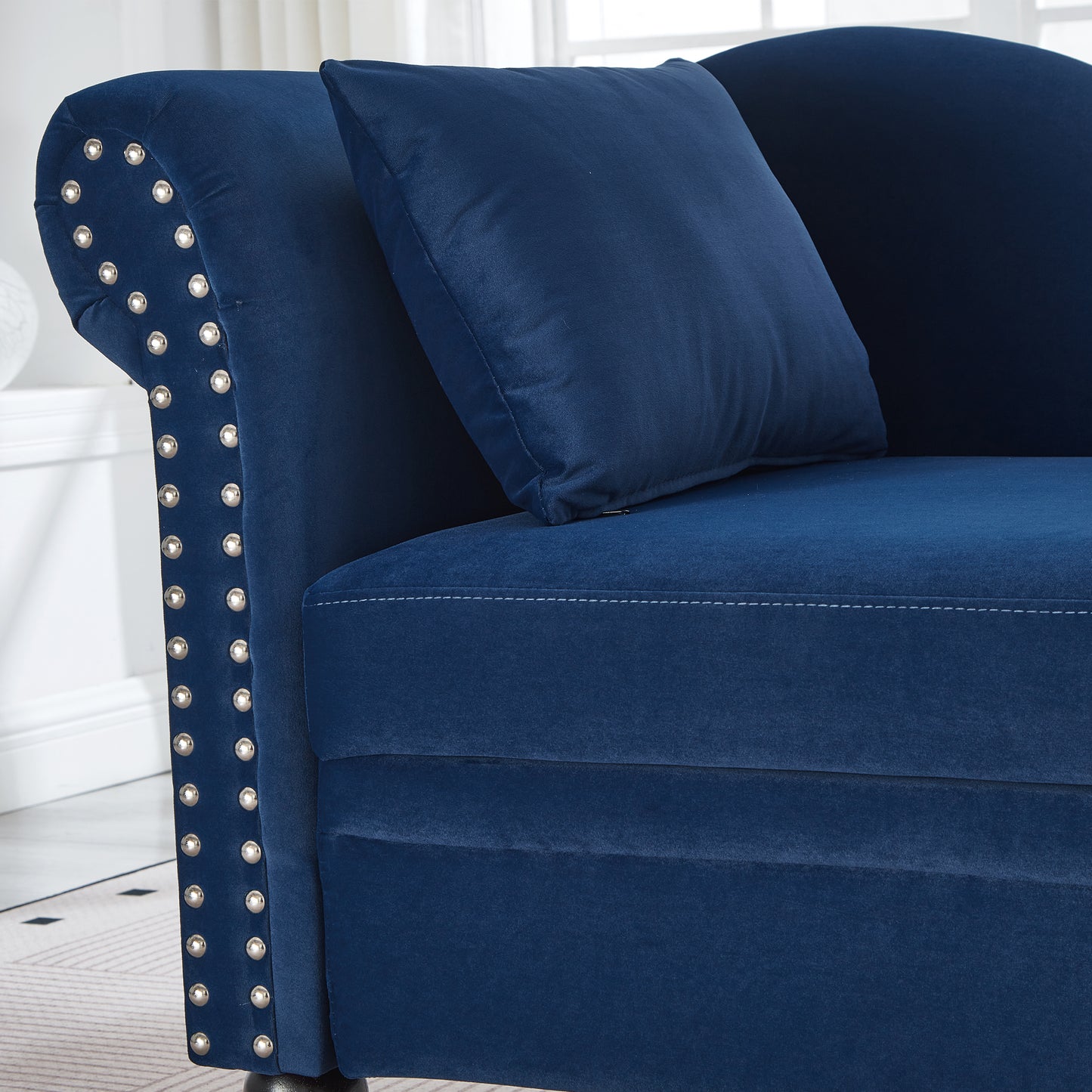 64" Modern Velvet Chaise Lounge - Navy & Blue - detail view 7