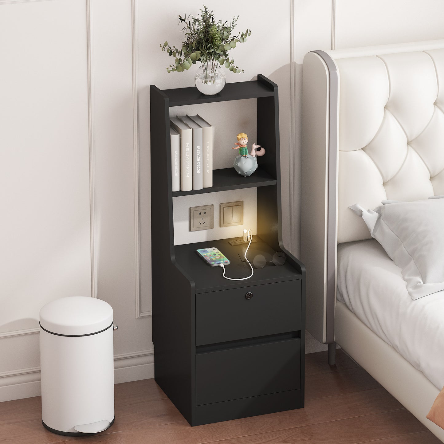 Nightstand with Charging Station - Black - primary color shot