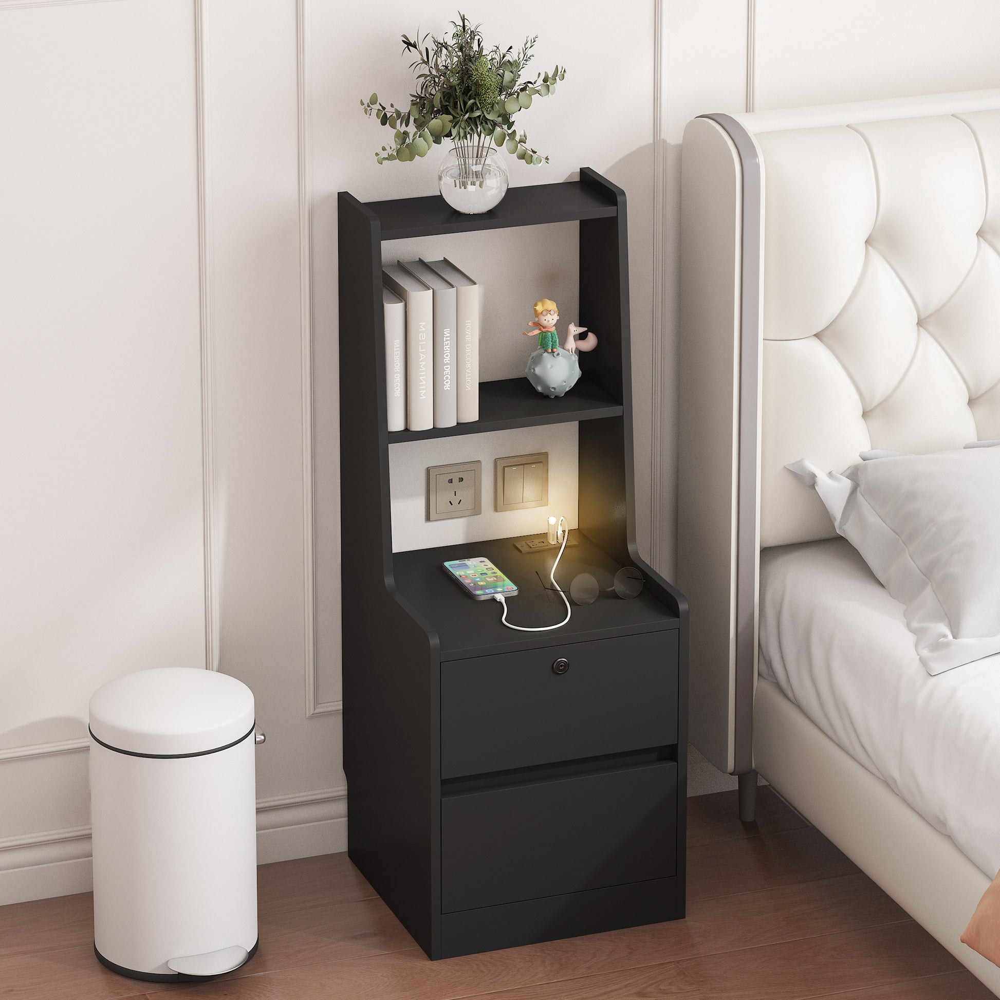 Nightstand with Charging Station - Black - primary color shot