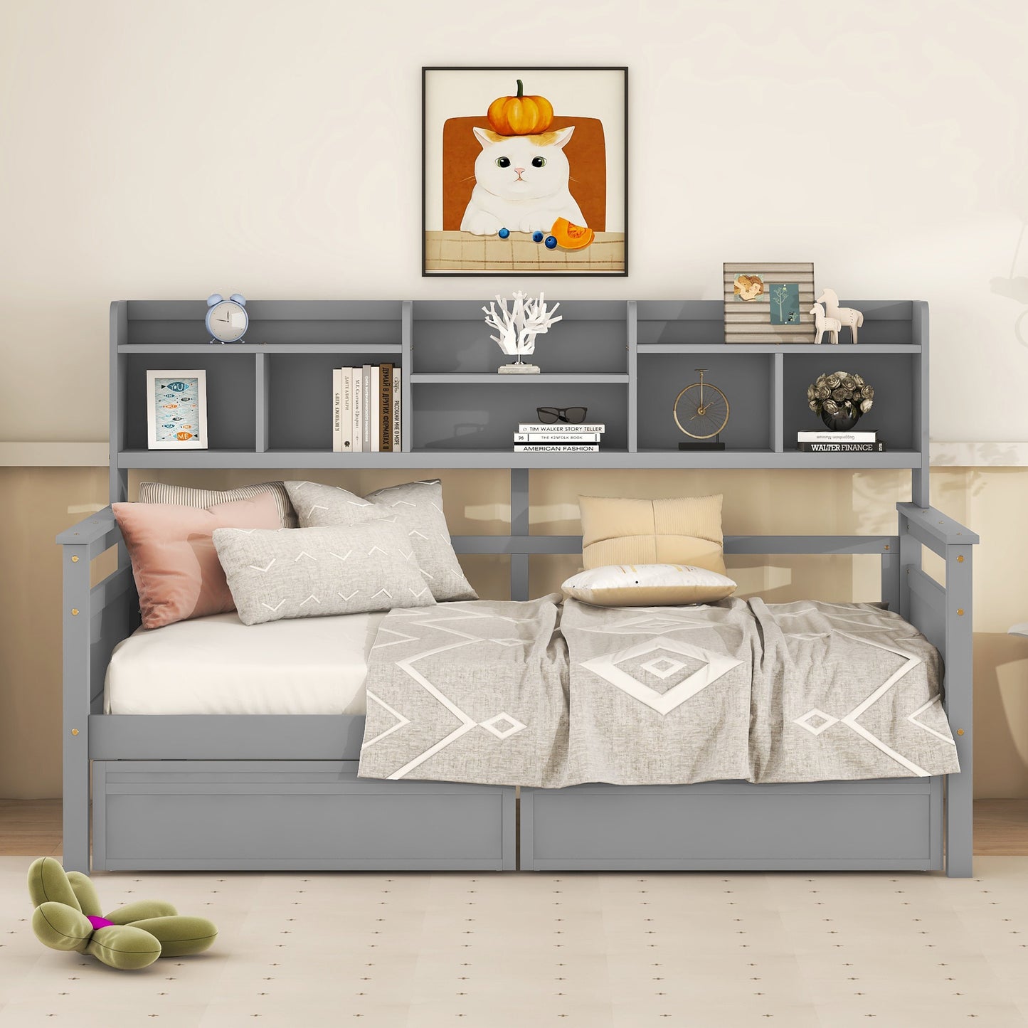 Grover Twin Bookcase Daybed with Trundle, Gray