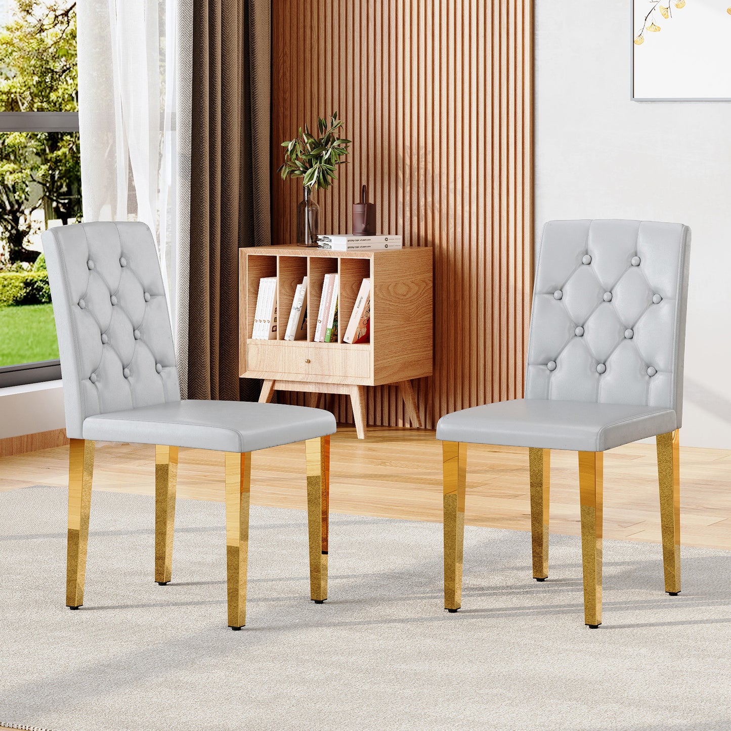 Gray Upholstered Fabric Dining Chairs with Gold Legs (set of 2) - primary color shot