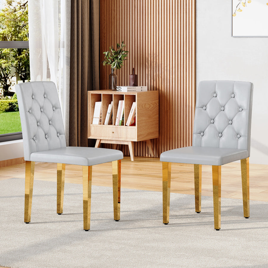 Gray Upholstered Fabric Dining Chairs with Gold Legs (set of 2) - primary color shot