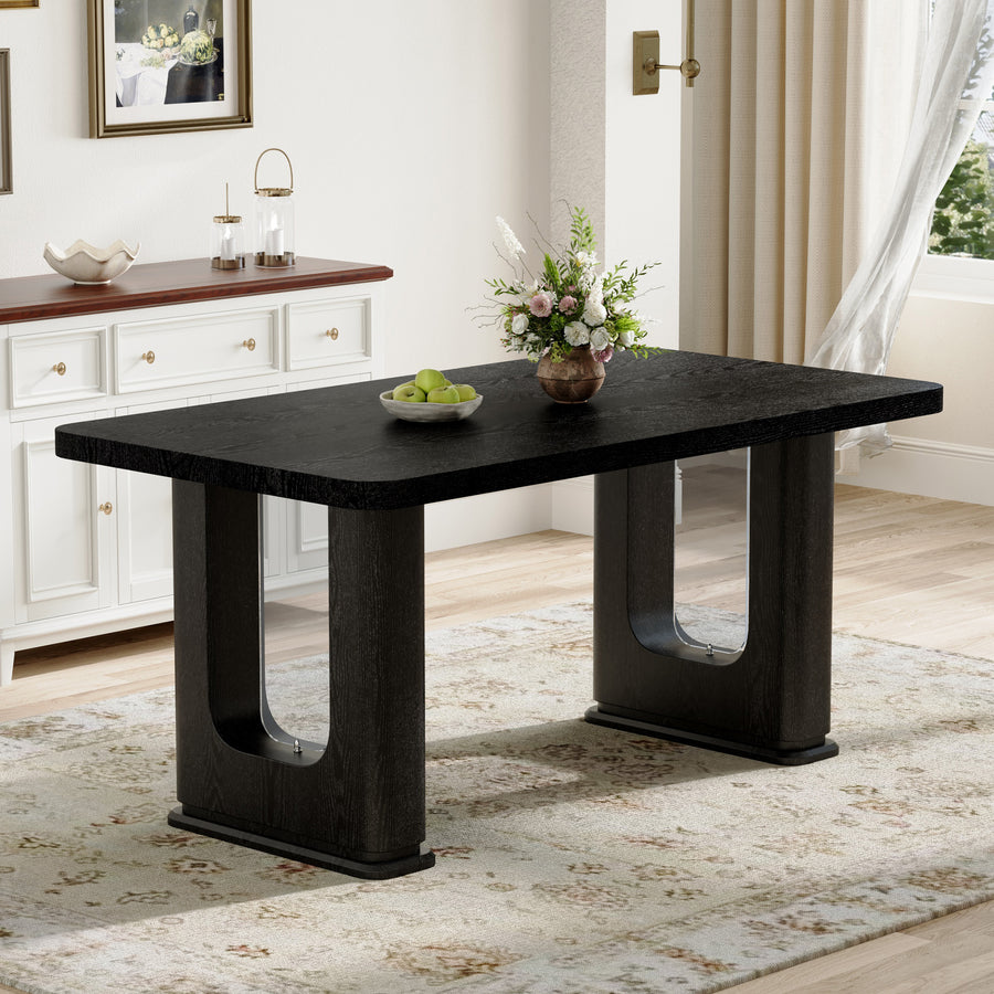 64" Stylish Black Wood Color Textured Dining Table - Black & Gray - primary color shot