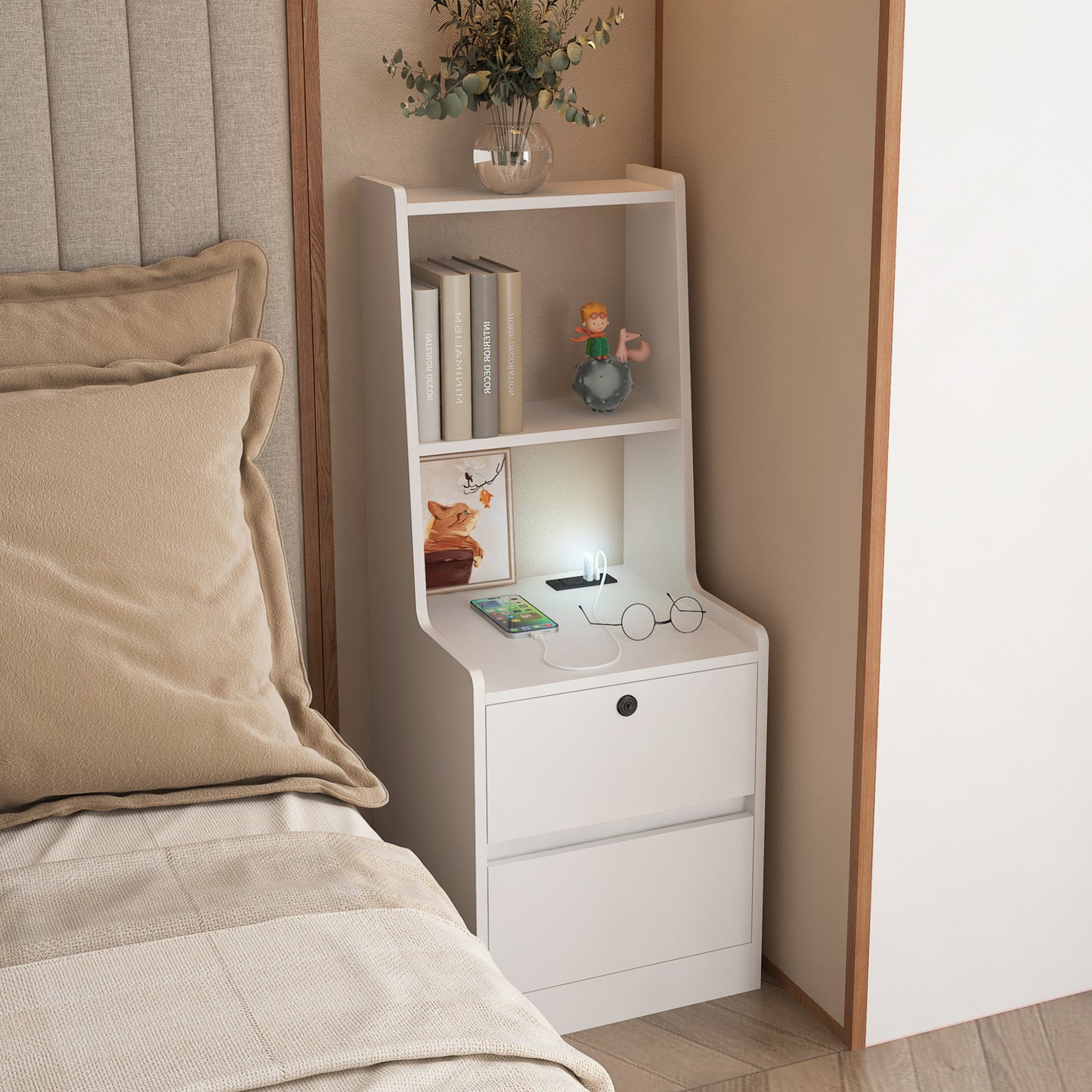 Nightstand with Charging Station - White - primary color shot
