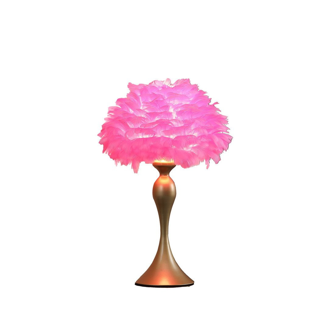 18.25'In Hot Pink Feather Aquina Satin Gold Metal Contour Glam Table Lamp