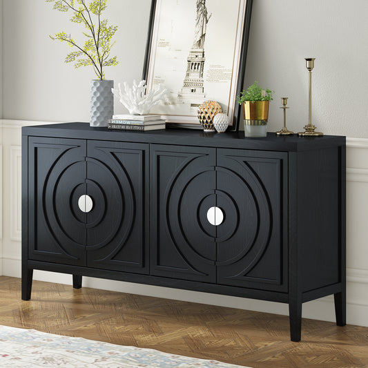 TREXM Retro Sideboard Door with Circular Groove Design Round Metal Door Handle for Entrance - Black - primary color shot