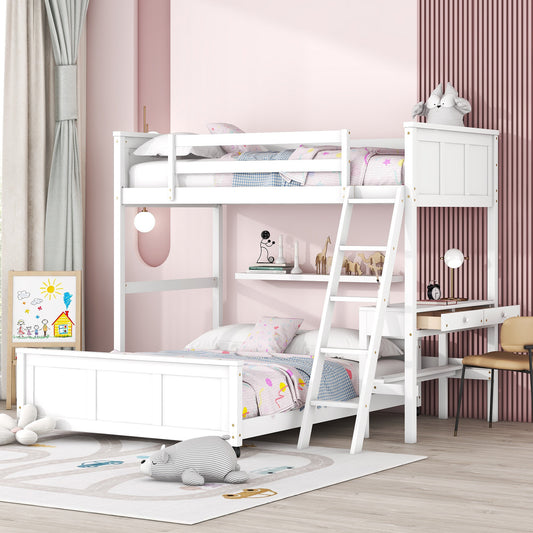 Twin over Full Bunk Bed with Desk - White - primary color shot