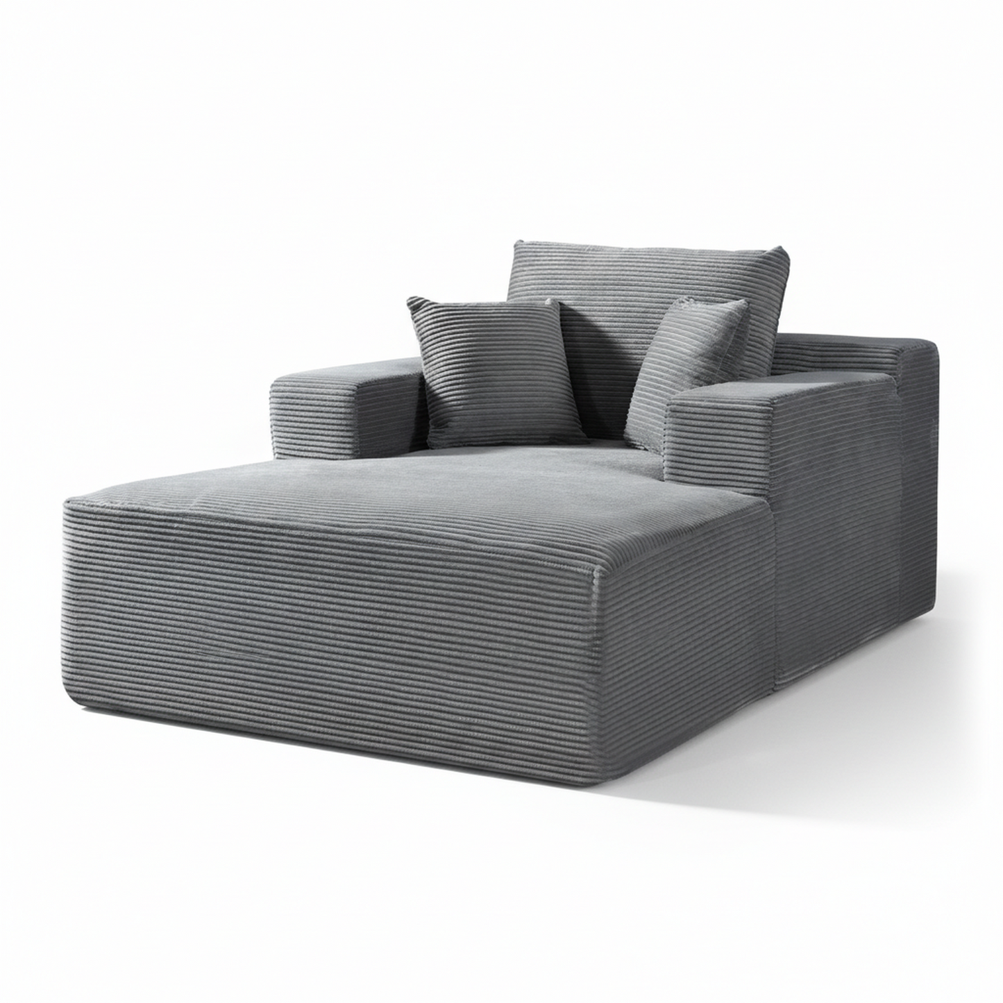 Convertible Chaise Lounge Chair Indoor – Oversized Corduroy Couch with Wide Armrest & Throw Pillows - Grey - detail view 6