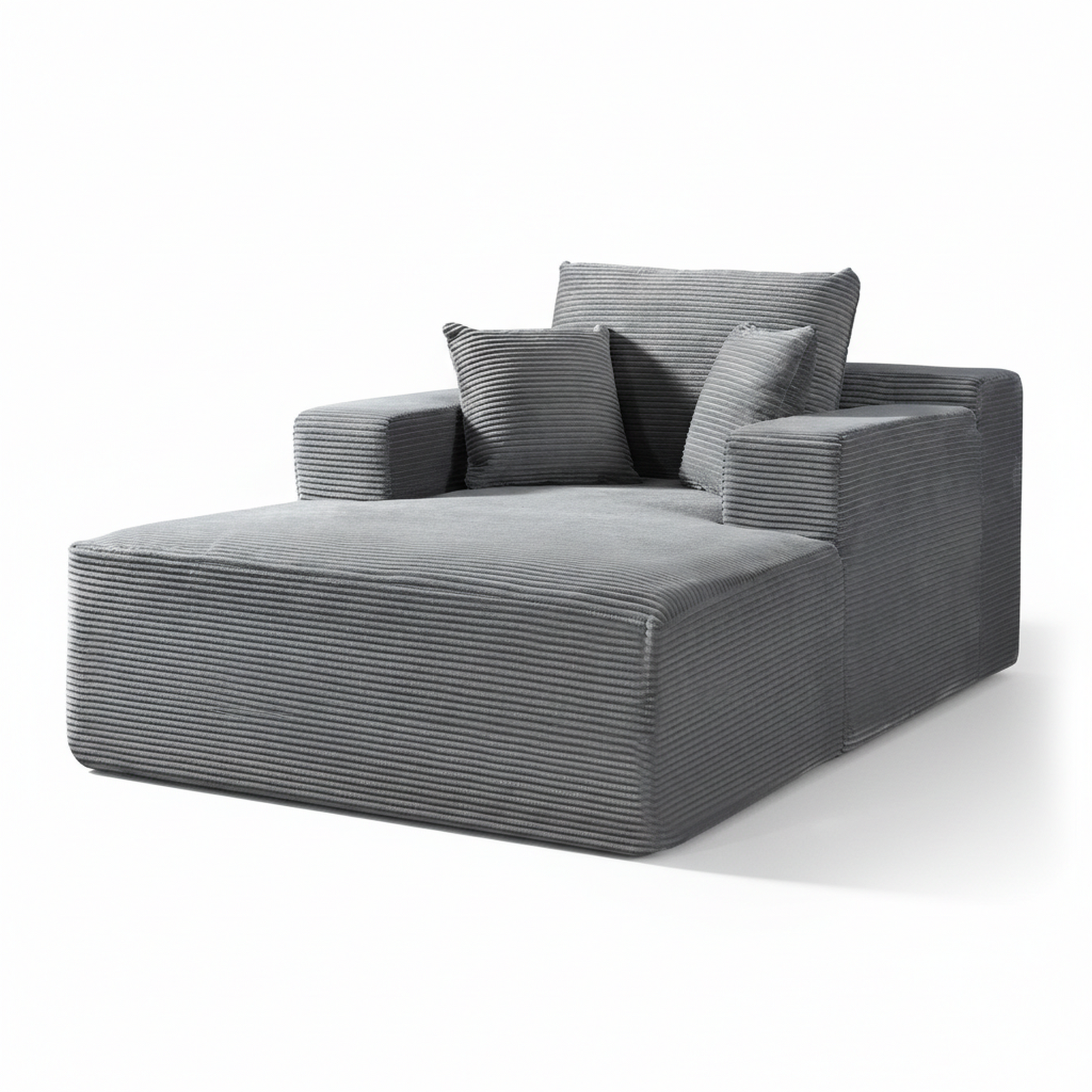 Convertible Chaise Lounge Chair Indoor – Oversized Corduroy Couch with Wide Armrest & Throw Pillows - Grey - detail view 6