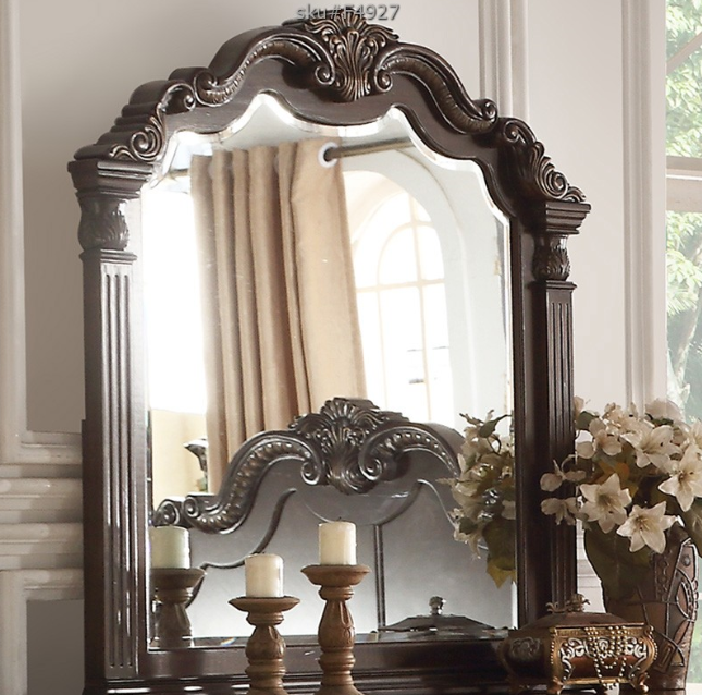 Terrell Traditional Queen Camelback Bed with Padded Headboard - Brown Cherry