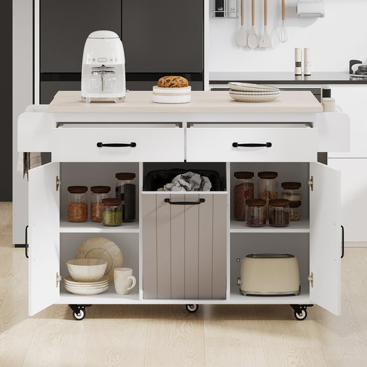 K&k Kitchen Island with Trash Can Storage Cabinet - White & Oak - detail view 2