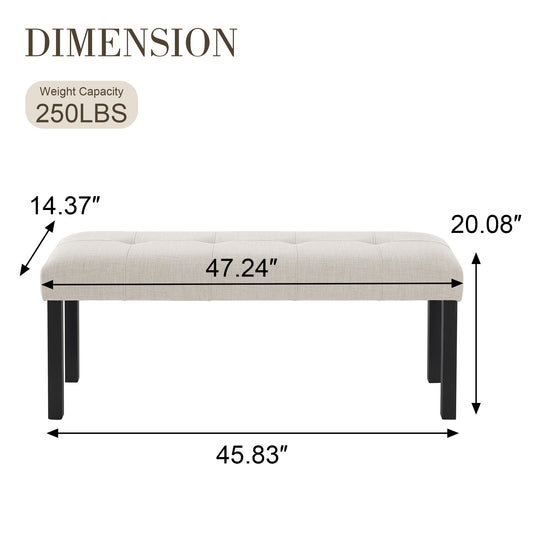 Modern Tufted Linen Dining Bench - Beige - detail view 2