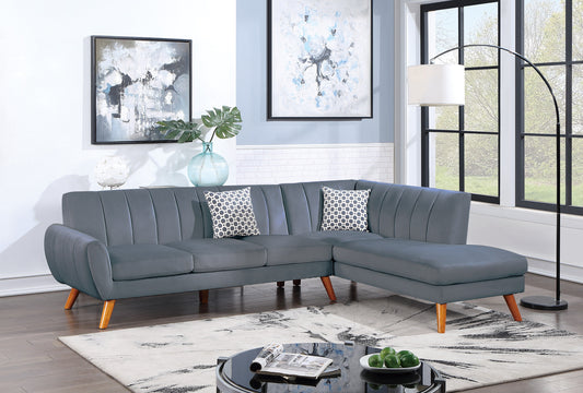 Contemporary 2-Pcs Sectional Set Living Room Furniture Dark Gray Velvet Couch Left Facing Sofa, Right Facing Chaise Plush Cushion - primary color shot