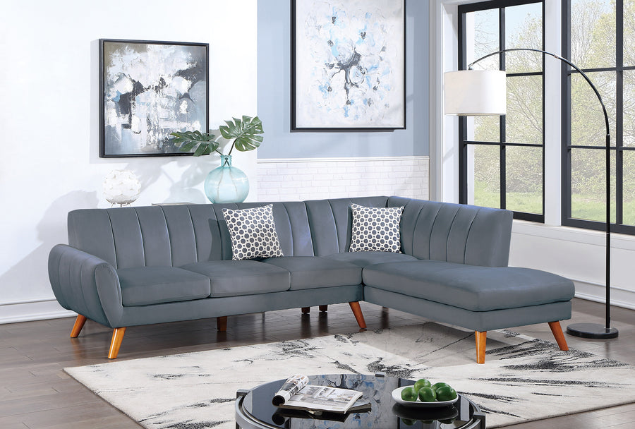 Contemporary 2-Pcs Sectional Set Living Room Furniture Dark Gray Velvet Couch Left Facing Sofa, Right Facing Chaise Plush Cushion - primary color shot
