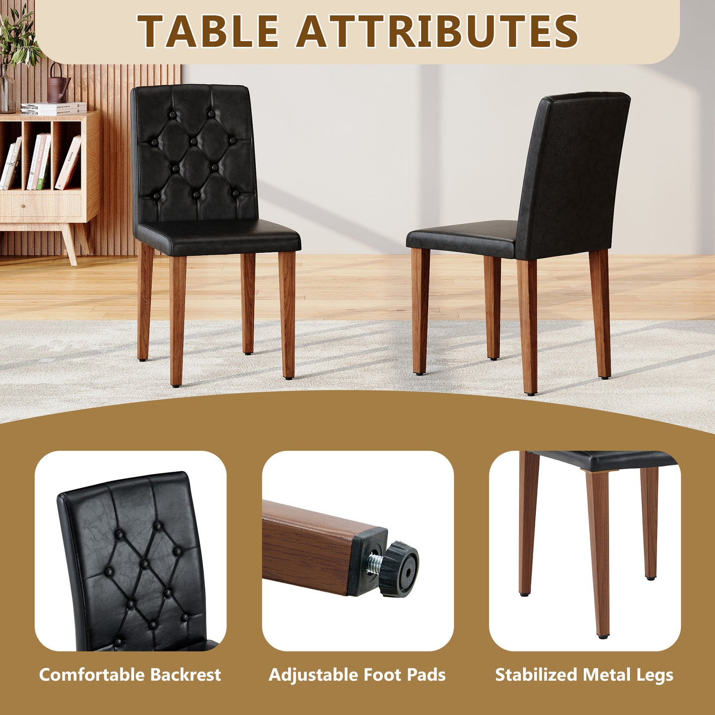 Black Upholstered Fabric Dining Chairs with Black Legs (set of 2) - detail view 7