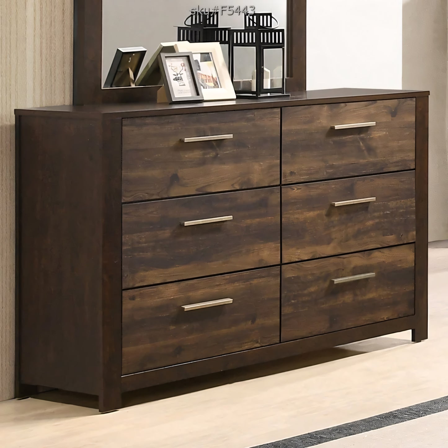 Mason Modern Style 6 Drawer Dark Brown Dresser - F5443