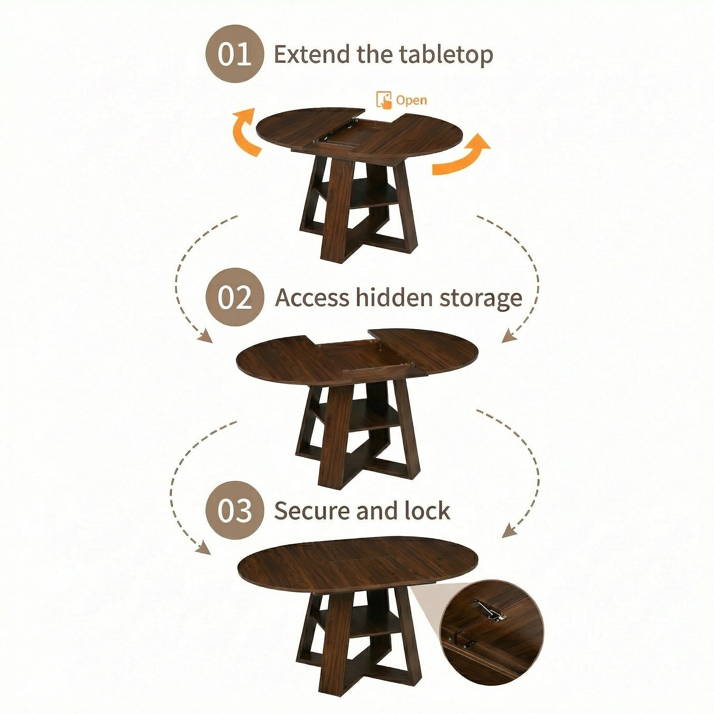 43" -59" Extendable Round Dining Table for 4-8 - Walnut - detail view 5