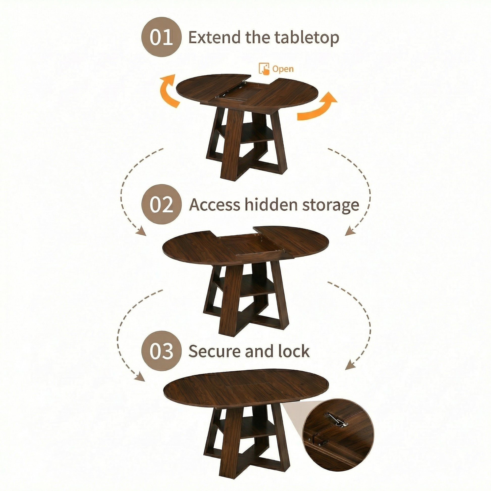 43" -59" Extendable Round Dining Table for 4-8 - Walnut - detail view 5