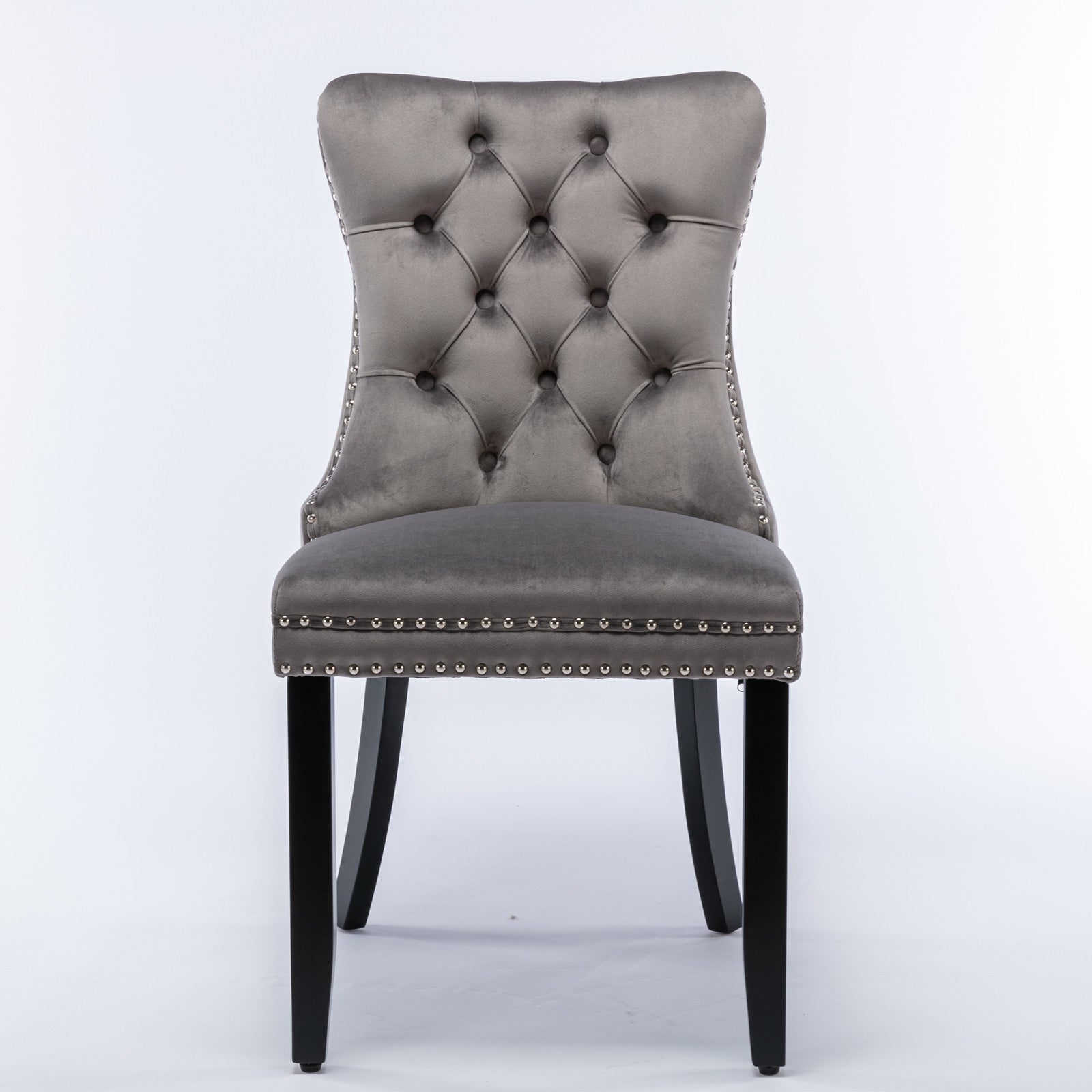 Niki Modern Velvet Side Chair with Nailhead Trim & Black Leg Set of 2 Gray