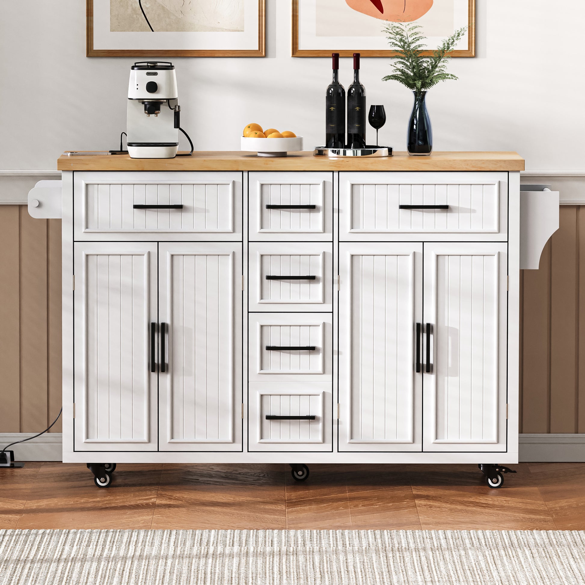 K&k 56.5'' Kitchen Island with Drop Leaf - White - detail view 3