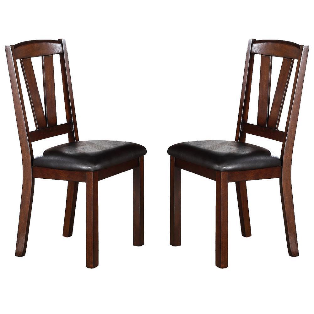 Lester Solid Wood Side Chairs in Dark Walnut with Espresso Leatherette Seats Set of 2