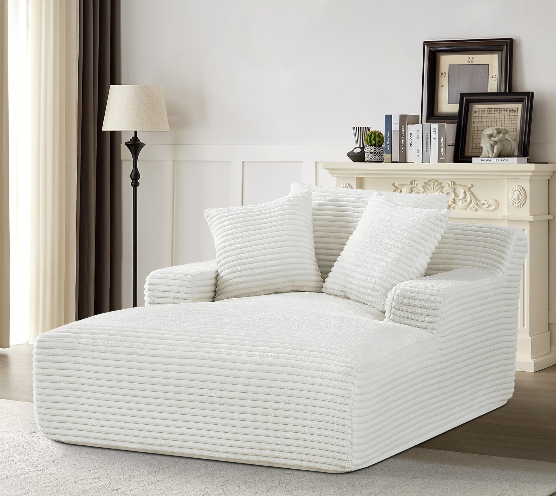 Cloudline Oversized Chaise Lounge Chair in Soft Corduroy - Ivory - detail view 3